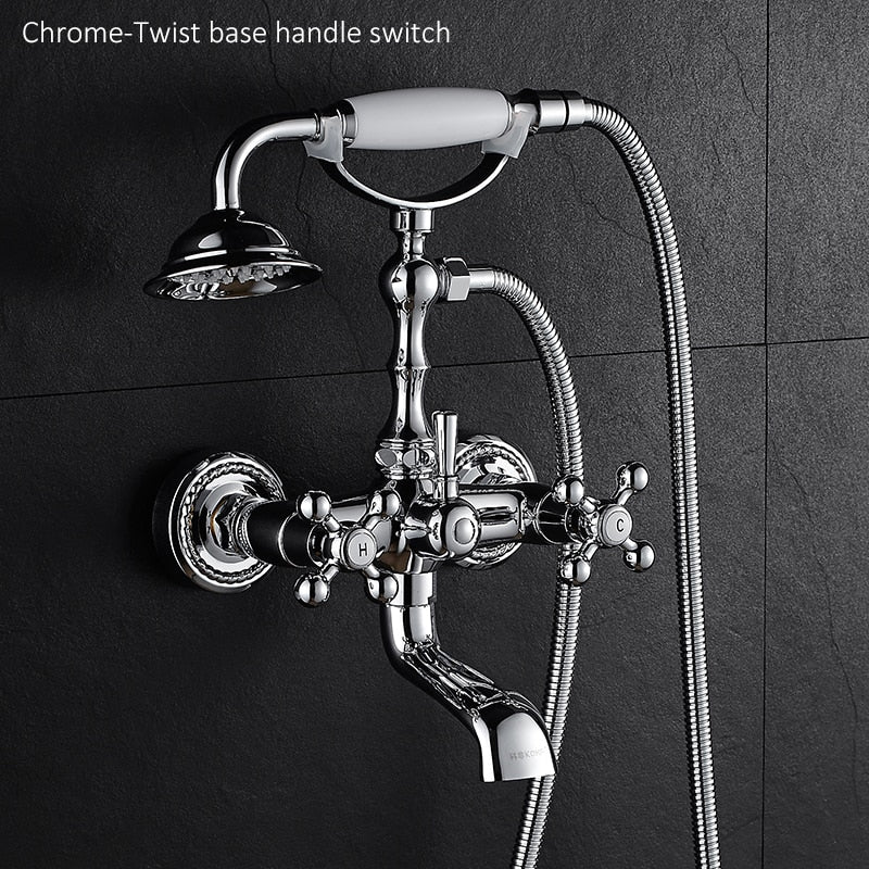 Luxury Crystal Handle Bathtub Gold Brass Faucet With Hand Shower Telephone Type Bath Faucets Sets