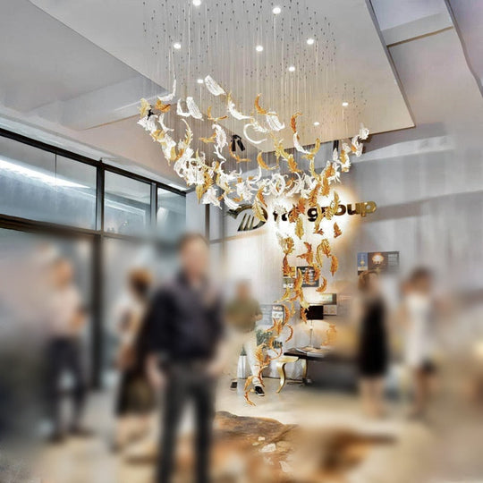 Hand Blown Glass Feather Murano Chandeliers Parts Hotel Lobby Shopping Mall Villa Ceiling