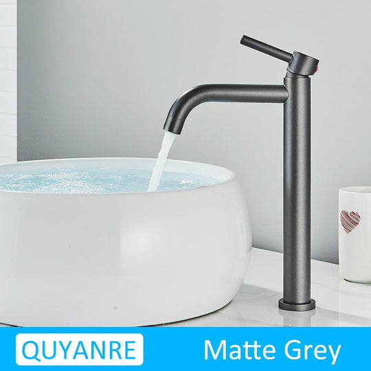 Black Chrome Tall Basin Sink Faucet Slim Bathroom Washbasin Water Mixer Tap Hot Cold Crane Matte
