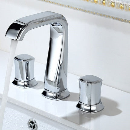 Rose Gold Bathroom Basin Faucets Brass Widespread Sink Mixer Tap Hot & Cold Lavatory Crane 3 Hole