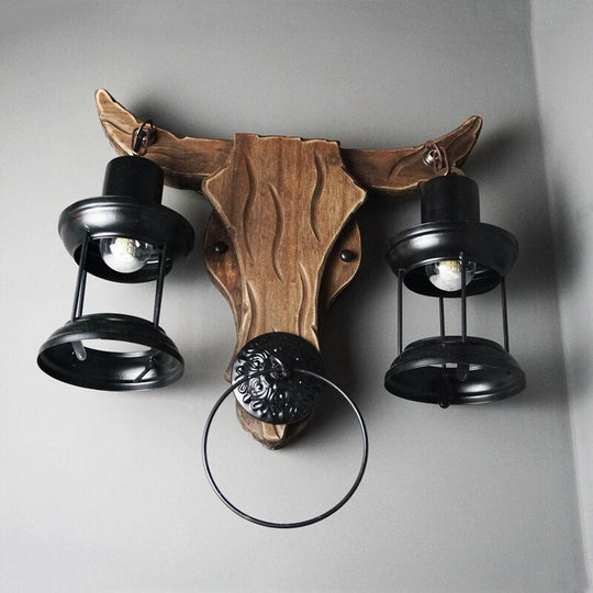 Industrial Light Design Retro Iron Wood Lamp Glass Wall Creative Cafe Restaurant Bar Bedside Sconce