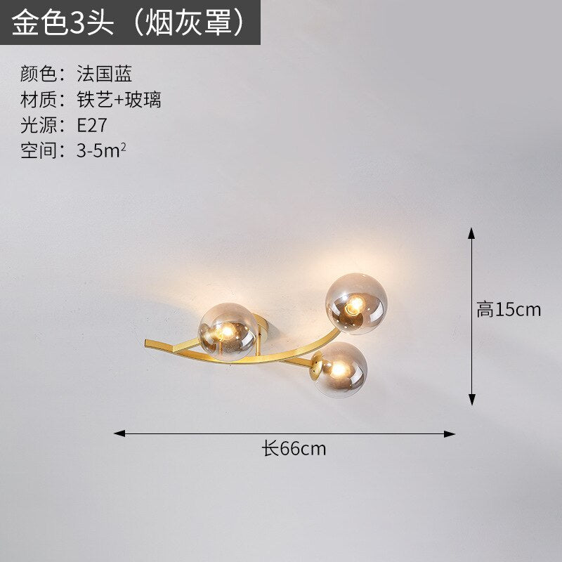Modern Glass Ball Led Ceiling Lamps For Kitchen Pendant Lamp Bedroom Creative Tree Branch Light