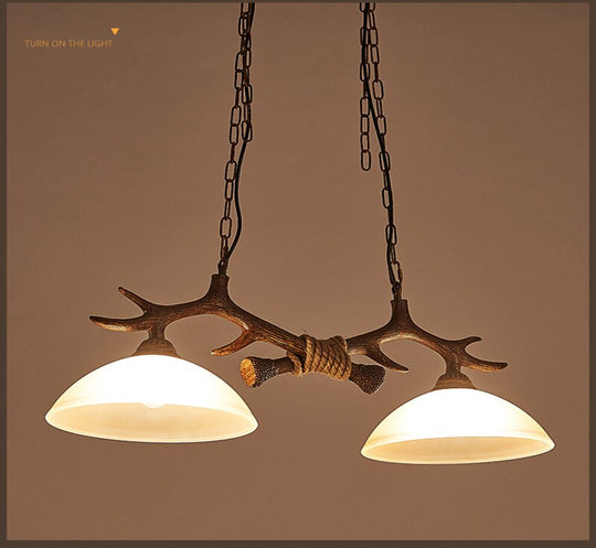 Retro Industrial Style Double Antler Chandelier Creative Resin Restaurant Droplight Lustre Cafe