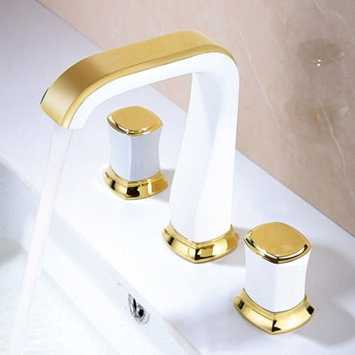 Rose Gold Bathroom Basin Faucets Brass Widespread Sink Mixer Tap Hot & Cold Lavatory Crane 3 Hole