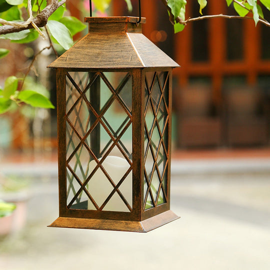 Retro Solar Powered Lamp Hanging Lanterns Warm Light Hollow Lights With Handle Outdoor Garden