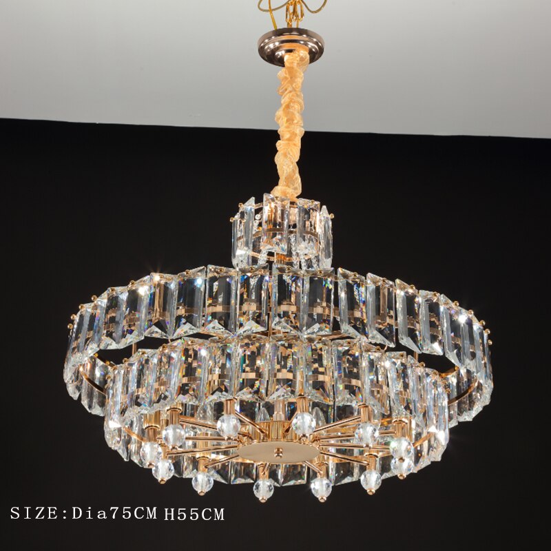 Modern Led Crystal Chandelier Lighting Living Room Luster Round Rectangle Golden Indoor Dia75Cm /