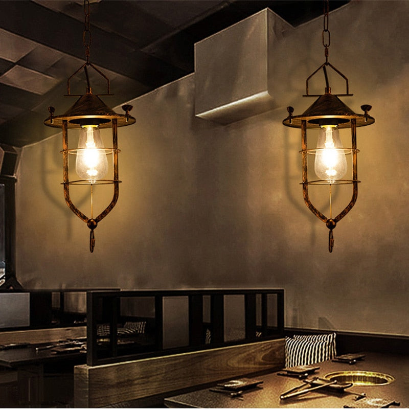 Rustic Farmhouse Hanging Light Fixtures Antique Copper Black D18Cm E27 Socket Vintage Metal Pendant