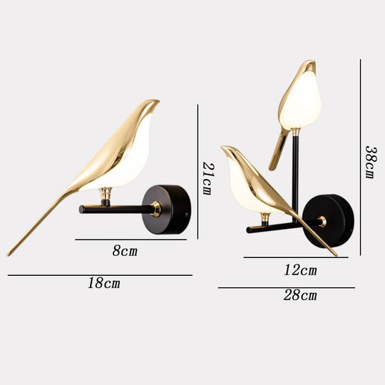 Creativity Bird Design Gold Plating Led Wall Lamps Hallway Stairs Sconce Lamp Living Room Bedroom