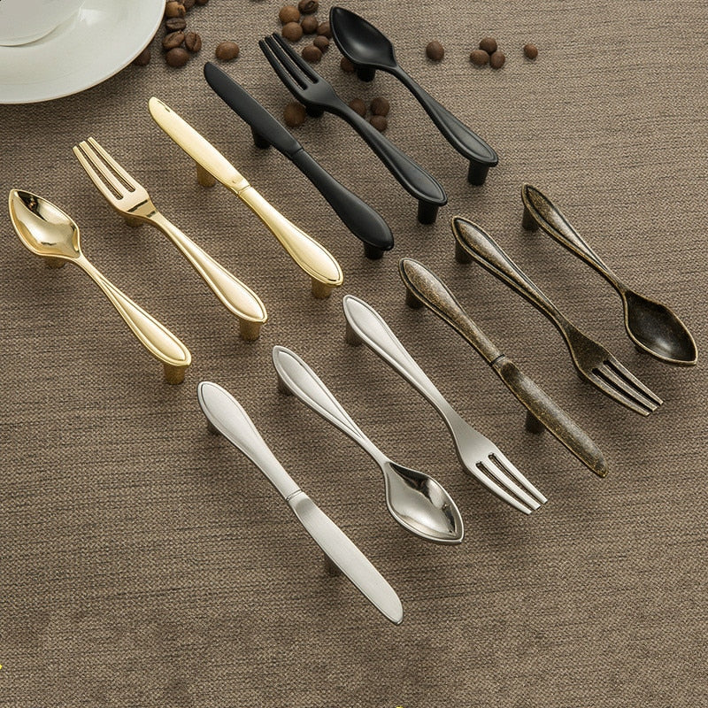 Creative Cutlery Furniture Cabinet Handle Knife And Fork Spoon Black Cupboard Kitchen Knobs Drawer
