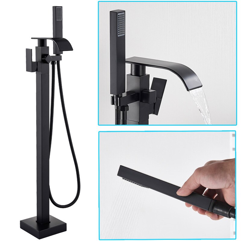 Luxury Matte Black Bathtub Faucet Freestanding Bathroom Tub 6 Types Spout Floor Mounted Bath Shower