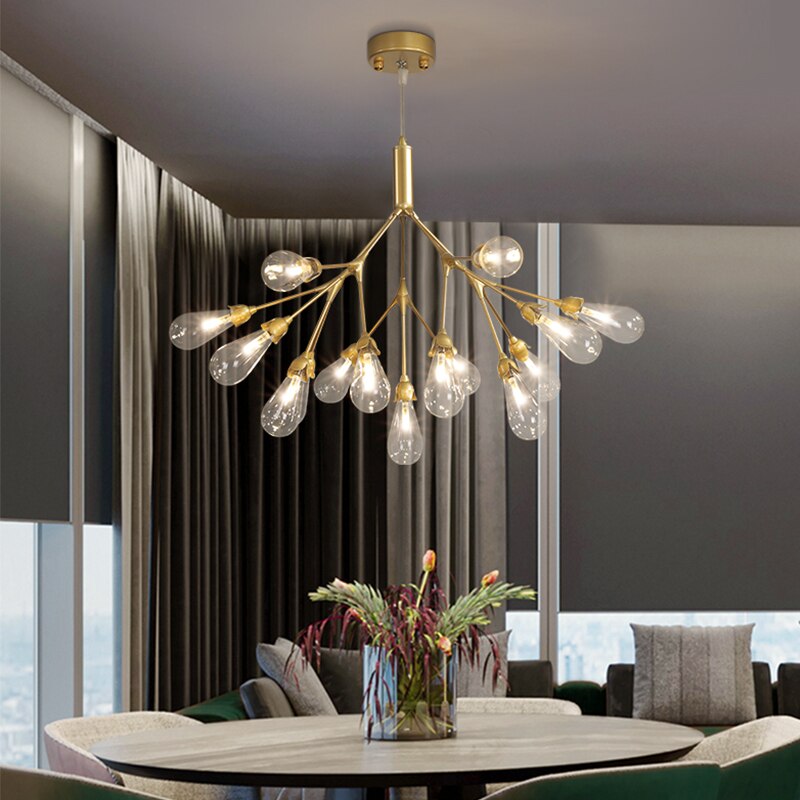 Nordic Copper Luxury Led Chandelier Lighting Firefly Dining Living Room Creative Hanging Lamp
