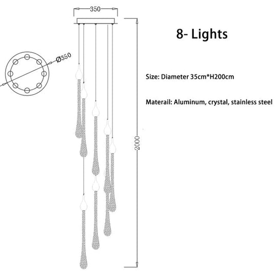 Luxury Pendant Lights Kitchen Island Lighting Rectangle Hanging Lamps Crystal Led Large Staircase