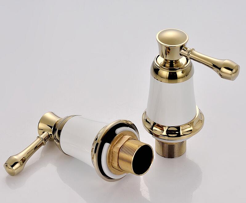 Bathroom Gold Lavatory Widespread Faucet Hot And Cold Three Holes Sink Mixer 8 Inch Sink Gold
