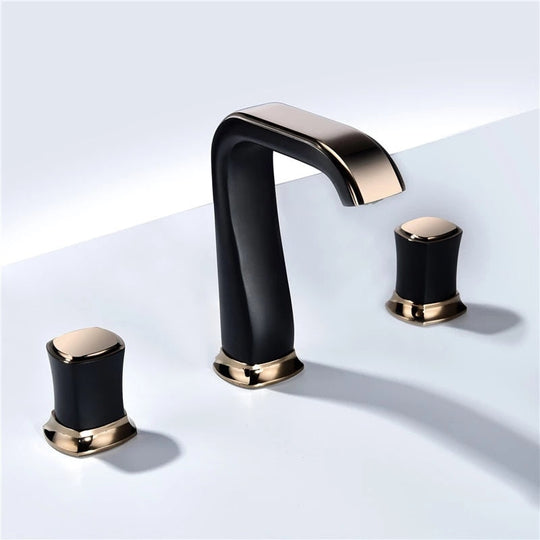 Rose Gold Bathroom Basin Faucets Brass Widespread Sink Mixer Tap Hot & Cold Lavatory Crane 3 Hole