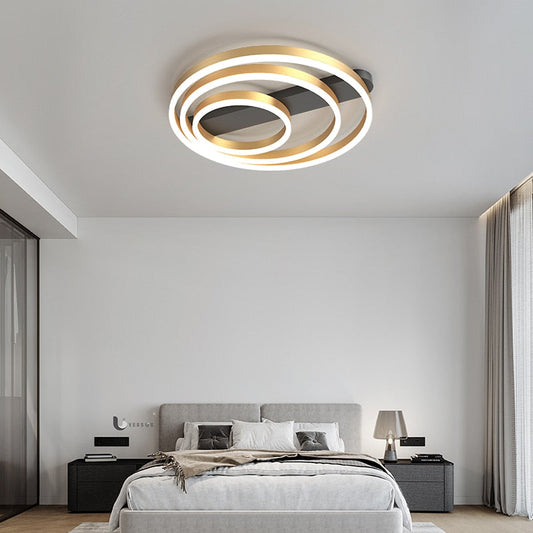 Acrylic Bedroom Ceiling Lamp Household Aluminum Living Room Led Golden Three Circles Round Warm