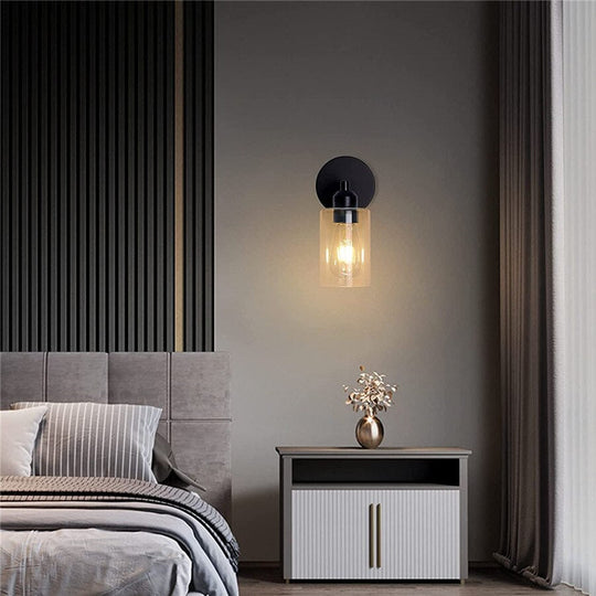 2 - Light Bathroom Vanity Light Fixtures Vintage Industrial Metal Glass Sconces Matte Black Wall