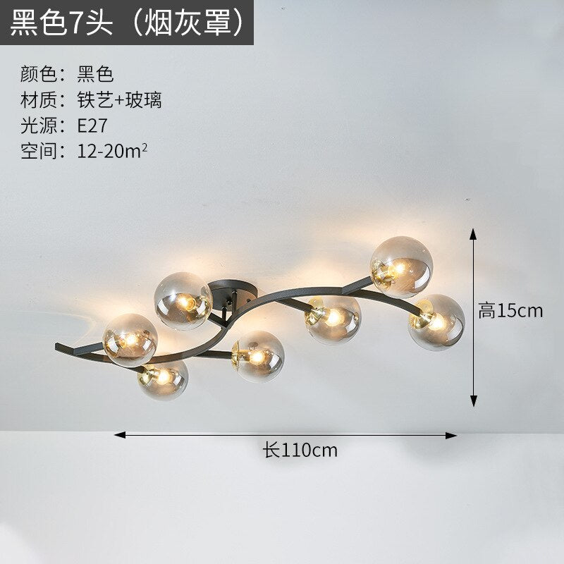 Modern Glass Ball Led Ceiling Lamps For Kitchen Pendant Lamp Bedroom Creative Tree Branch Light