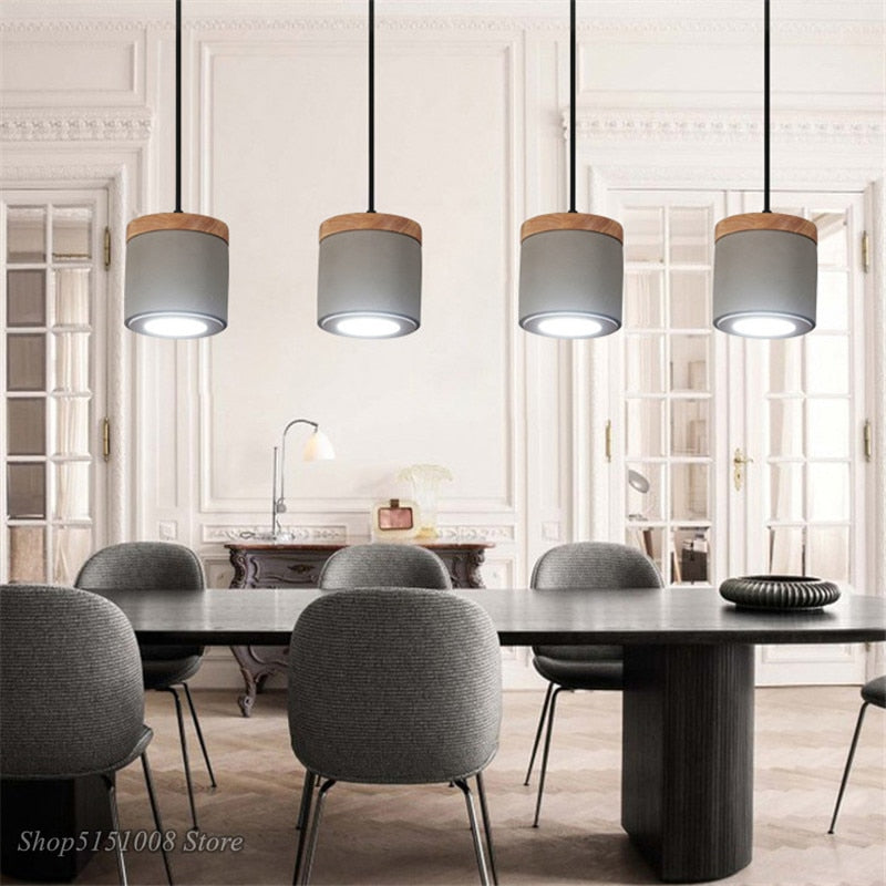 Nordic Cement Wood Pendant Lights Led Hanging Lamp For Living Room Kitchen Lamp Indoor Lighting