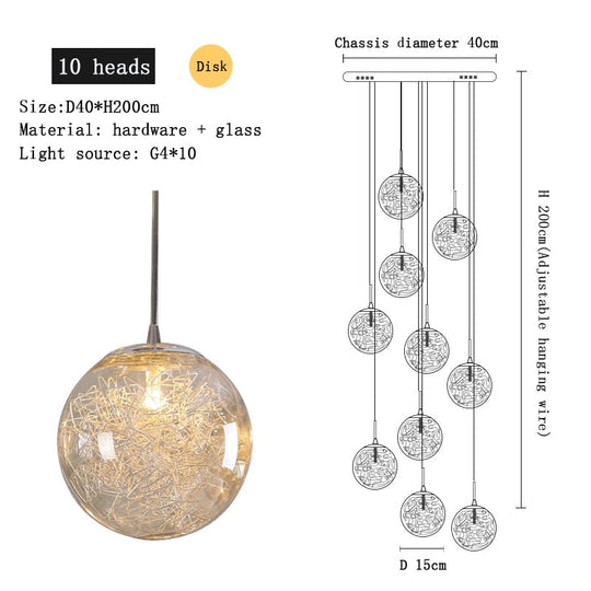 Staircase Led Chandelier Duplex Apartment Living Room Dining Glass Spherical Villa Hollow Stairwell