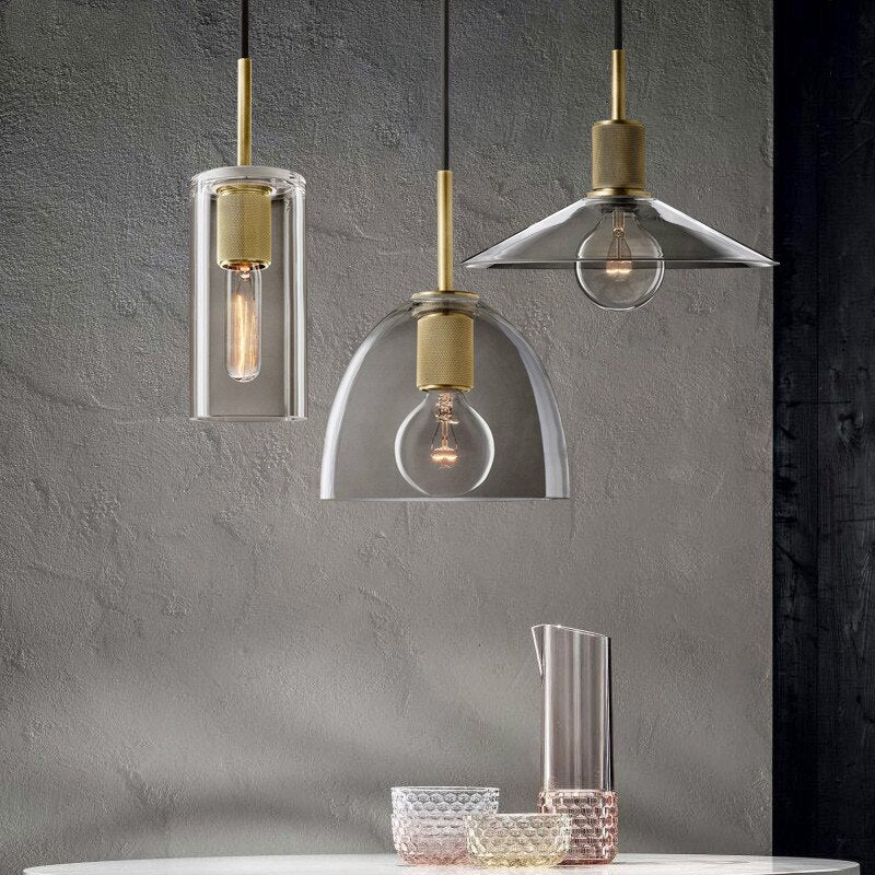 American Retro Edison Led Pendant Lights - Clear Glass Suspend Lamp With Gold Metal Chandelier