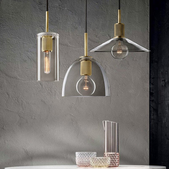 American Retro Edison Led Pendant Lights - Clear Glass Suspend Lamp With Gold Metal Chandelier