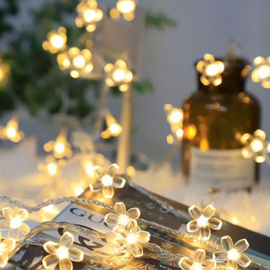 10/40/60 Lights Led String Fairy Crystal Cherry Blossom Flower Garland For Gazebo Indoor Wedding