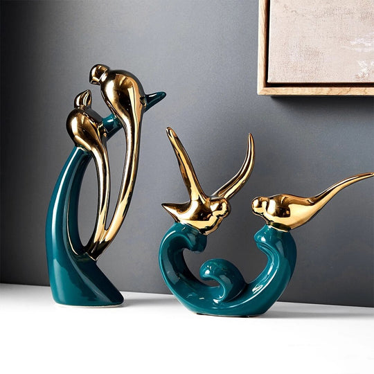 Nordic Love Bird Figurines - Modern Ceramic Statues For Living Room Home Decoration Decor Essentials