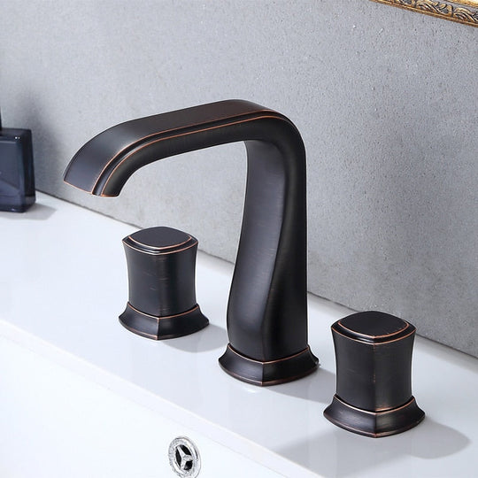 Bathroom Basin Sink Faucets Brass Widespread Mixer Tap Copper Hot & Cold Lavatory Crane 3 Hole