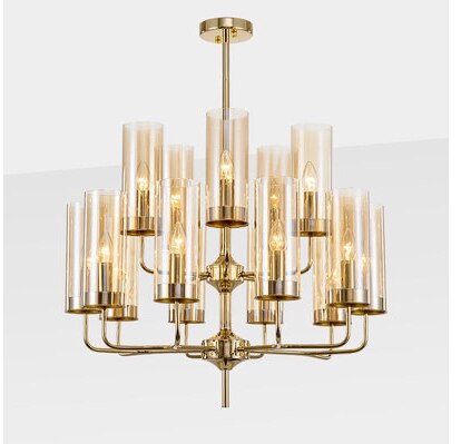 Frida - Blue Cognac Glass Led Chandeliers For Elegant Living Spaces 15 Heads / White 6000K Pendant