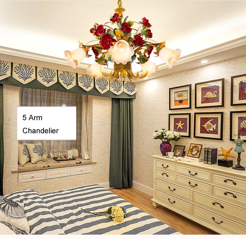 Modern Flower Led Chandelier Lighting Glass Shade Rose Lamp Living Room Decora Candle Hanging