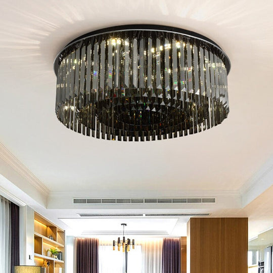 Modern Crystal Chandelier For Ceiling Luxury Round Smoky Gray Cristal Lamps Bedroom Living Room