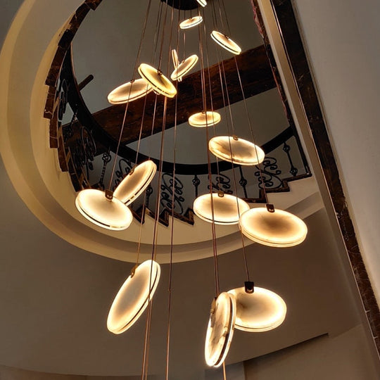 Luxury Marble Led Chandelier For Staircase Large Lobby Hallway Light Fixture Modern Home Decor Long