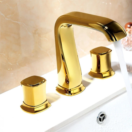 Rose Gold Bathroom Basin Faucets Brass Widespread Sink Mixer Tap Hot & Cold Lavatory Crane 3 Hole