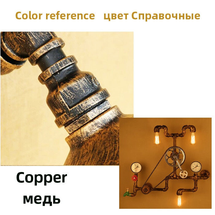 Vintage Retro Loft Industrial Wind Light Personality Water Pipe Gear Wall Lamp For Restaurant Bar
