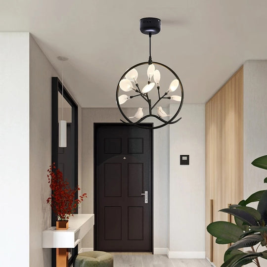 Ring Bird Cage Chandelier Tree Branch Iron Black Gold Chandelier Living Room Bedroom Kitchen