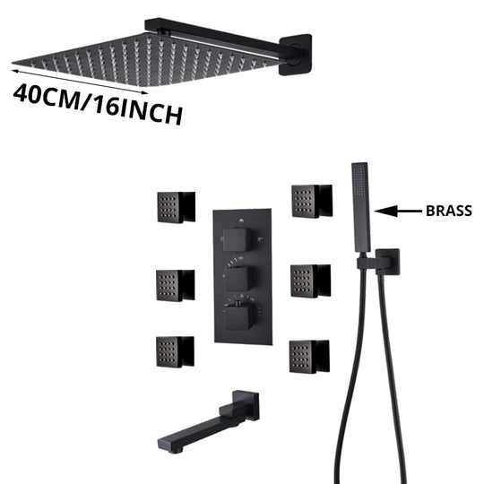 Luxury Rainfall Shower Faucet Thermostat Valve Mixers Wall Mounted Thermostatic Set With Massage
