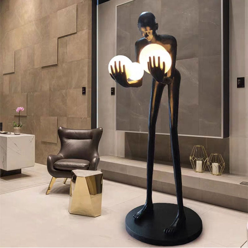 Sculptural Postmodern Humanoid Floor Lamp With Ball Holder - A Striking Art Piece For Villa Garden