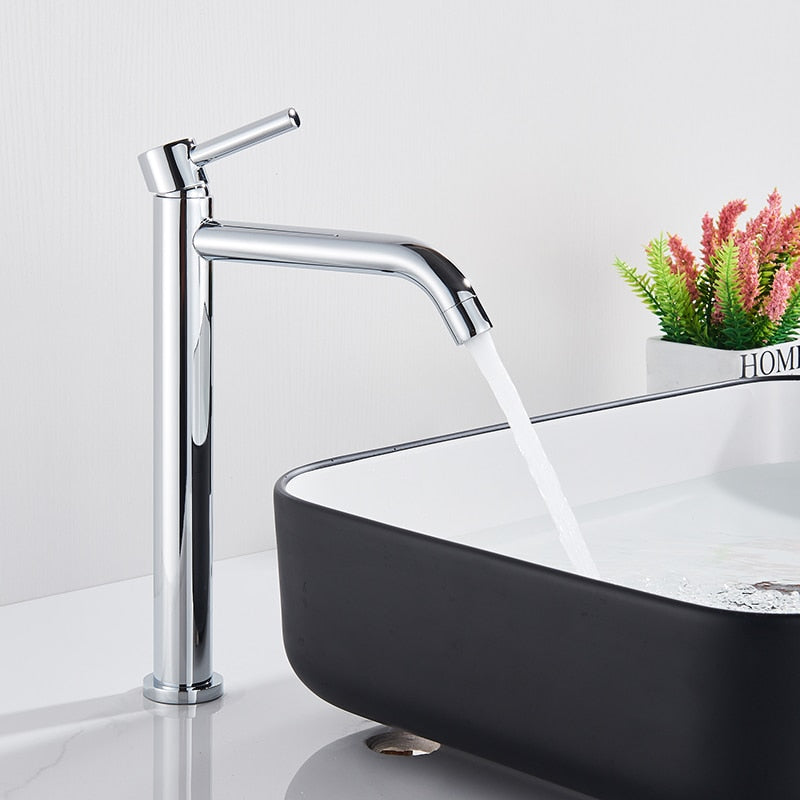 Black Chrome Tall Basin Sink Faucet Slim Bathroom Washbasin Water Mixer Tap Hot Cold Crane Faucets