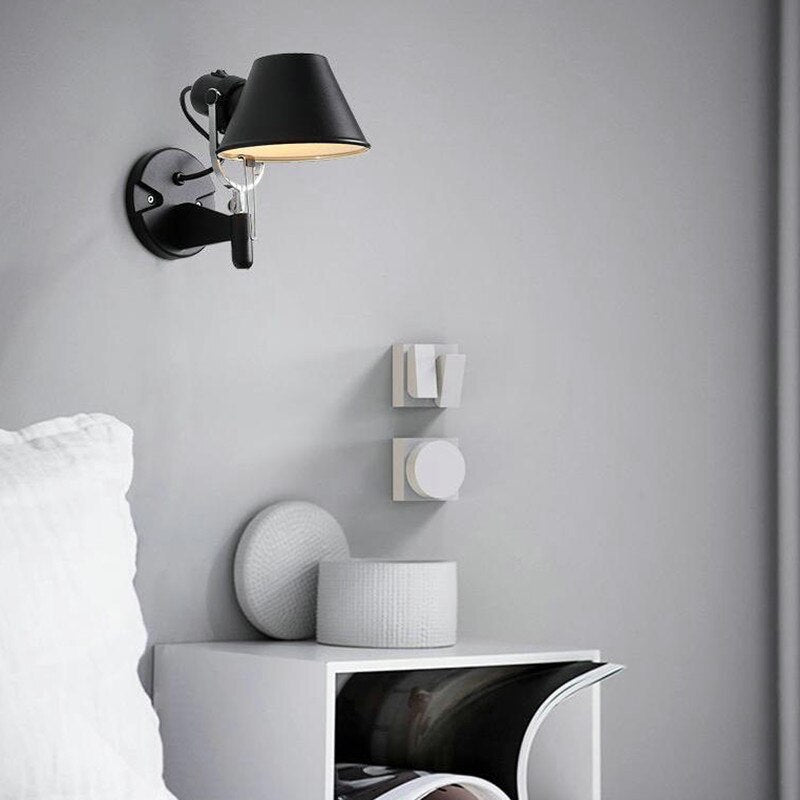 American Industrial Wall Light Black Silver E27 Rotatable Long Arm Lamp With Switch For Bedside