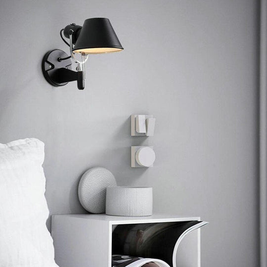 American Industrial Wall Light Black Silver E27 Rotatable Long Arm Lamp With Switch For Bedside