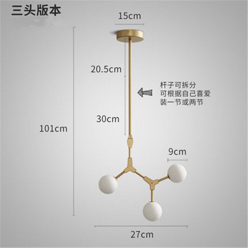 Nordic Living Room Chandelier Lighting Modern Art Dinning Room Bedroom Iron Tree Stick Hanging