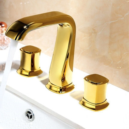 Rose Gold Bathroom Basin Faucets Brass Widespread Sink Mixer Tap Hot & Cold Lavatory Crane 3 Hole