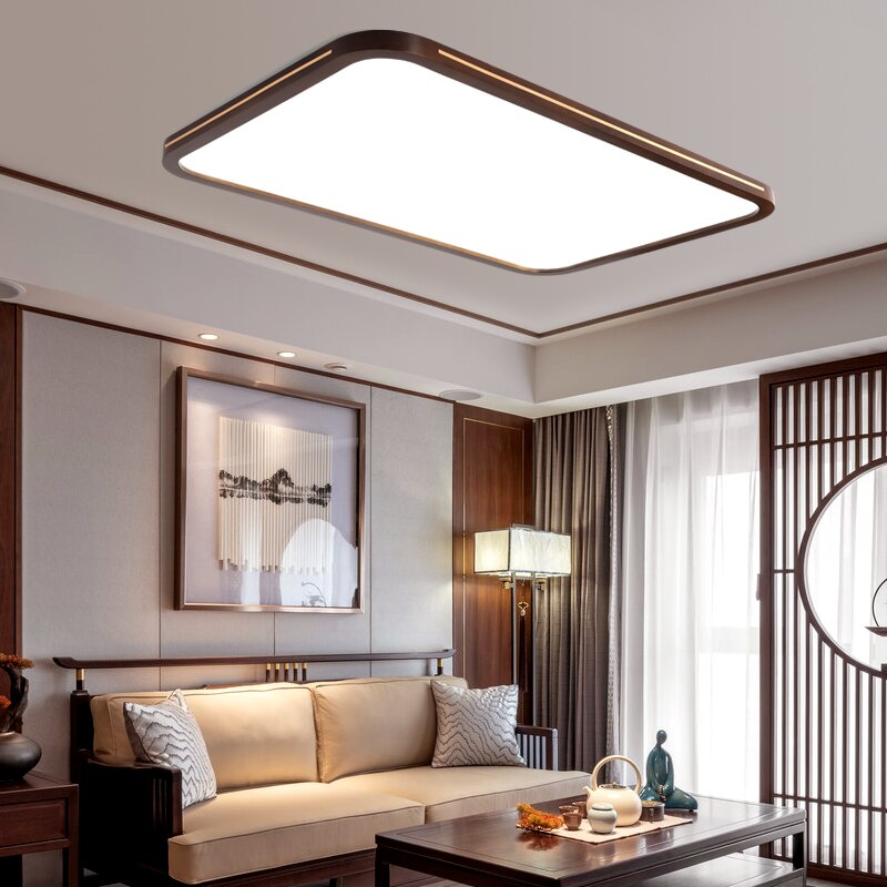 Ultra - Thin Solid Wood Living Room Chandeliers Modern Bedroom Lamp Rectangular Walnut Color Copper