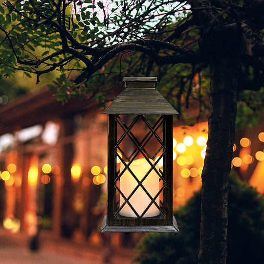 Retro Solar Powered Lamp Hanging Lanterns Warm Light Hollow Lights With Handle Outdoor Garden
