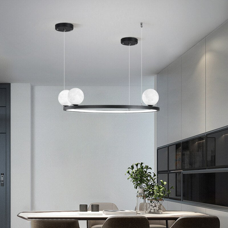 Modern Simple Moon Chandelier Lighting 3D Printing Black Or Gold Creative Led Hanging Lamp For