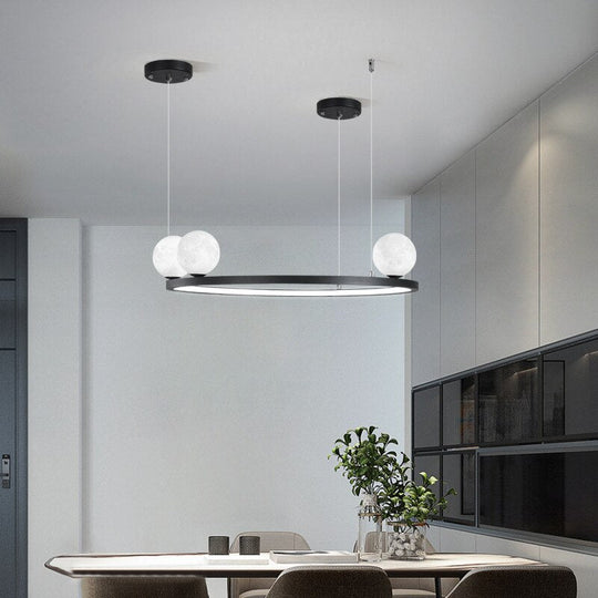 Modern Simple Moon Chandelier Lighting 3D Printing Black Or Gold Creative Led Hanging Lamp For