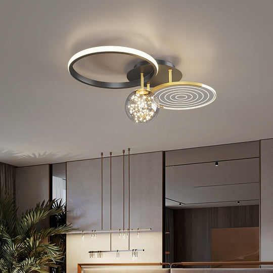 Modern Simple Black Gold Round Led Chandelier Minimalist Decor Living Room Lamp Lighting Ceiling