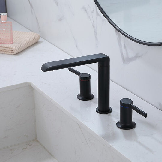 Brushed Gold Bathroom Widespread Basin Faucets Soild Brass Sink Mixer Hot & Cold Lavatory Crane