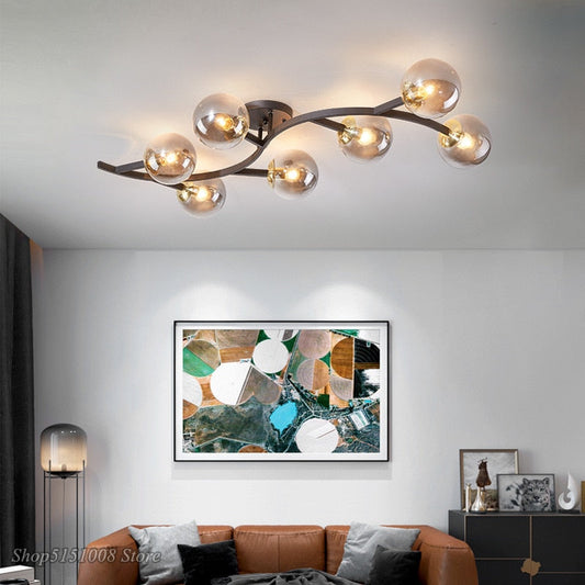 Modern Glass Ball Led Ceiling Lamps For Kitchen Pendant Lamp Bedroom Creative Tree Branch Light