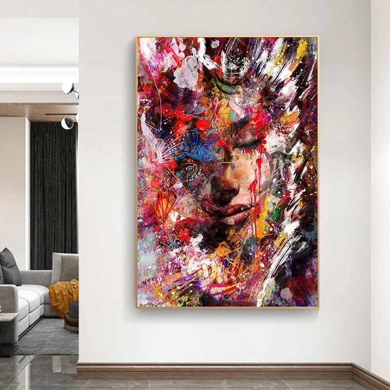 Abstract Woman Portrait Graffiti Canvas - Modern Art For Living Room Decor Printings